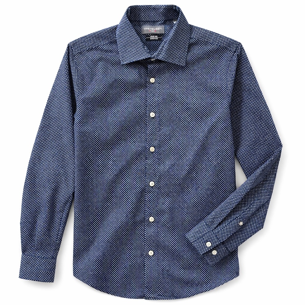 Van Heusen Flex Slim Fit Stretch Dress Shirt Blue Micro Print 16 34/35